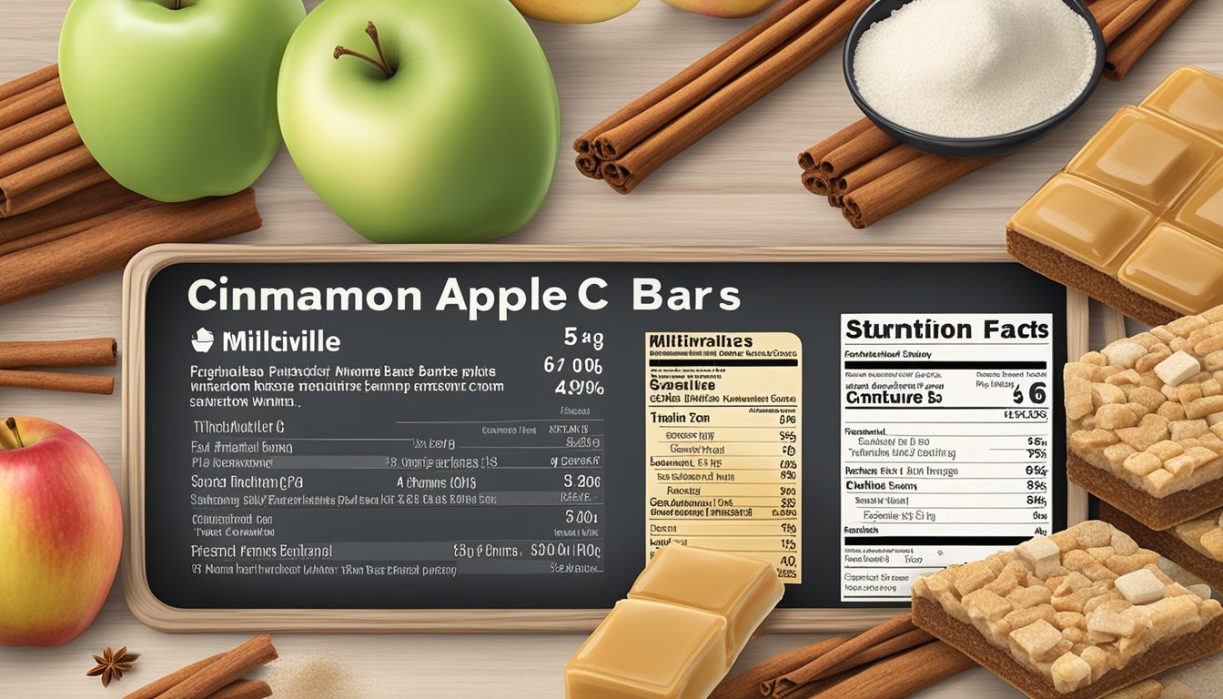 A table displaying various Minerals and Vitamins Millville apple cinnamon bars, with their nutritional facts visible