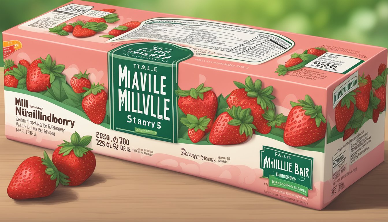 A table with a box of Millville strawberry bars and a nutritional label next to it