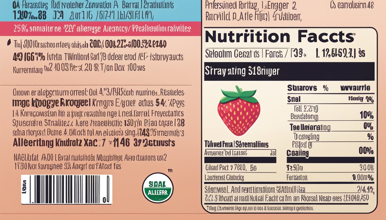 A box of Kroger strawberry bars with a clear view of the allergen information and nutritional facts displayed prominently on the packaging