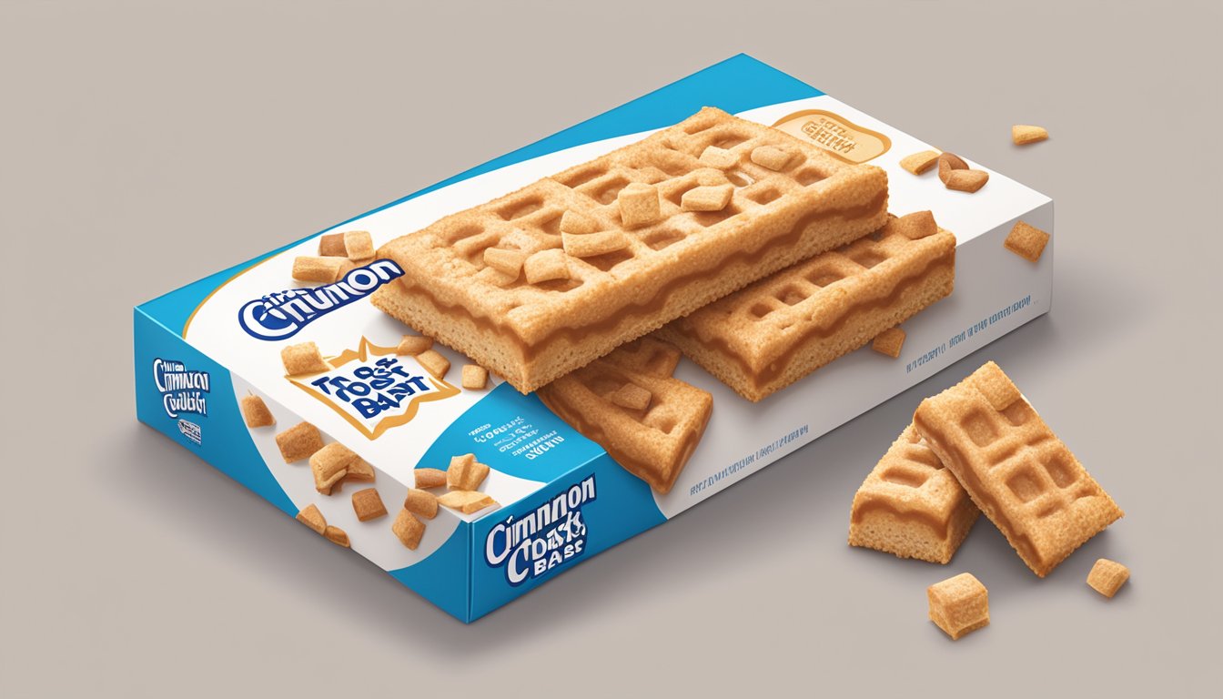 A box of cinnamon toast crunch bars with serving size and packaging details