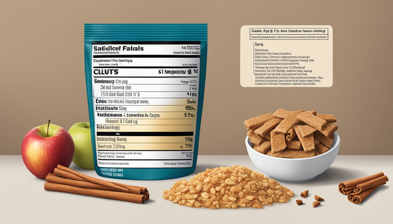 A table with a bowl of apples, cinnamon sticks, and a nutrition label for Kellogg's apple cinnamon bars