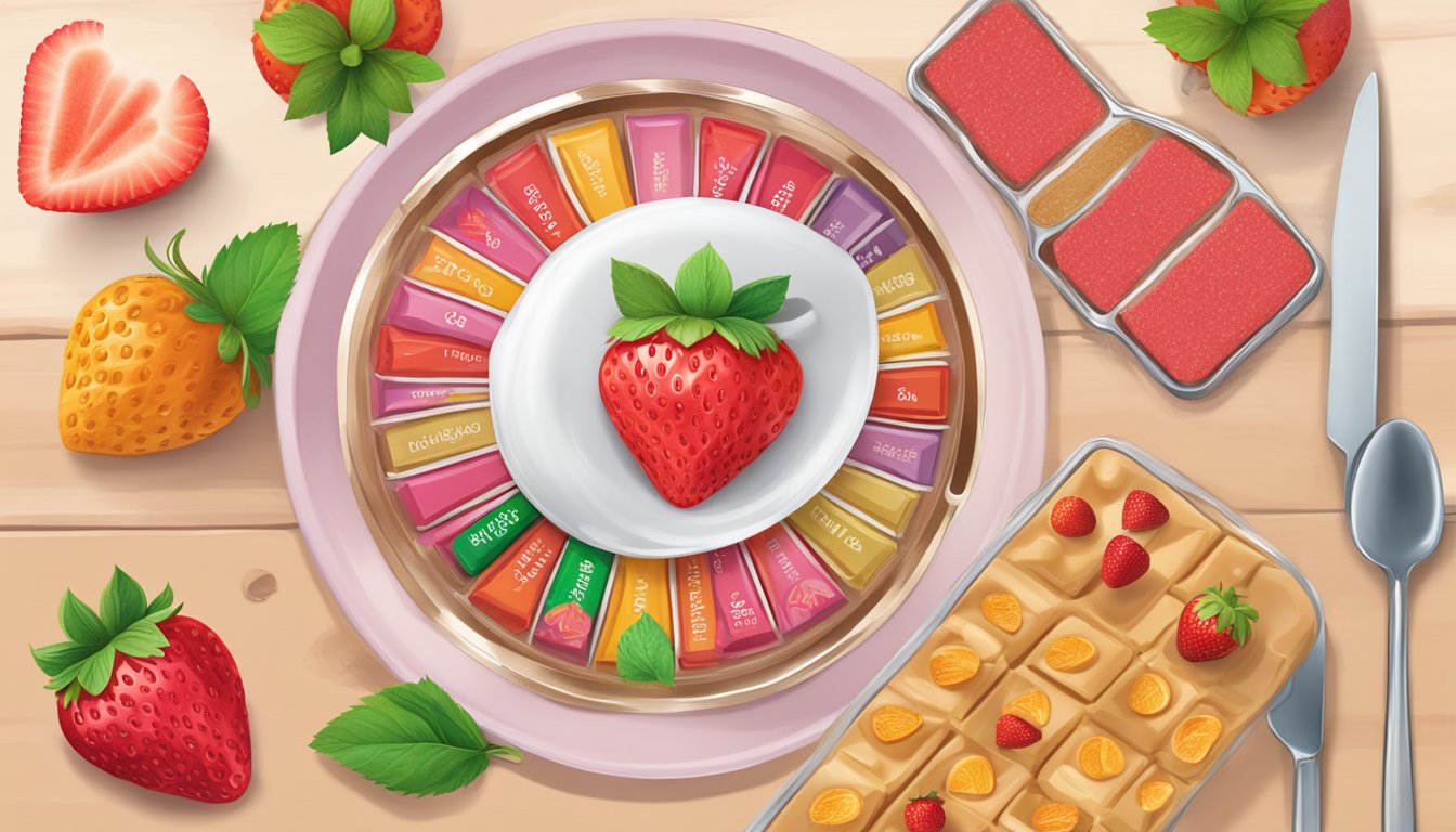 A table with Kashi strawberry bars, surrounded by quality and safety standard symbols