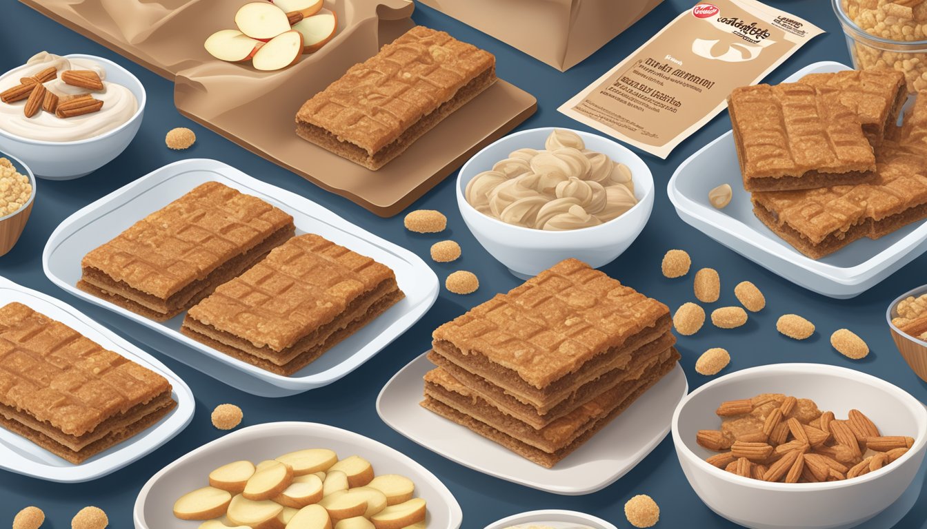 A table with Kellogg's apple cinnamon bars, surrounded by various food allergen labels and nutritional facts