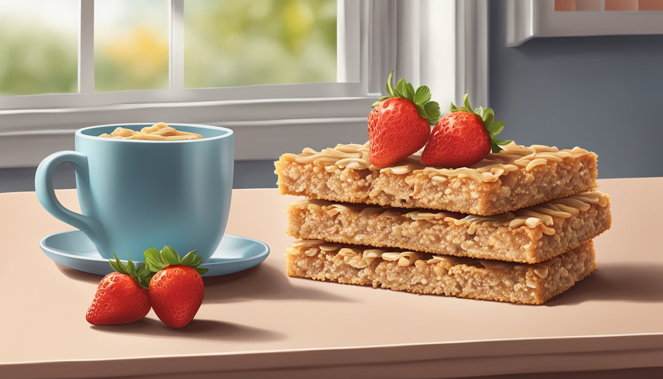 A table with a box of Kellogg's Nutri-Grain Soft Baked Breakfast Bars and a pile of fresh strawberries