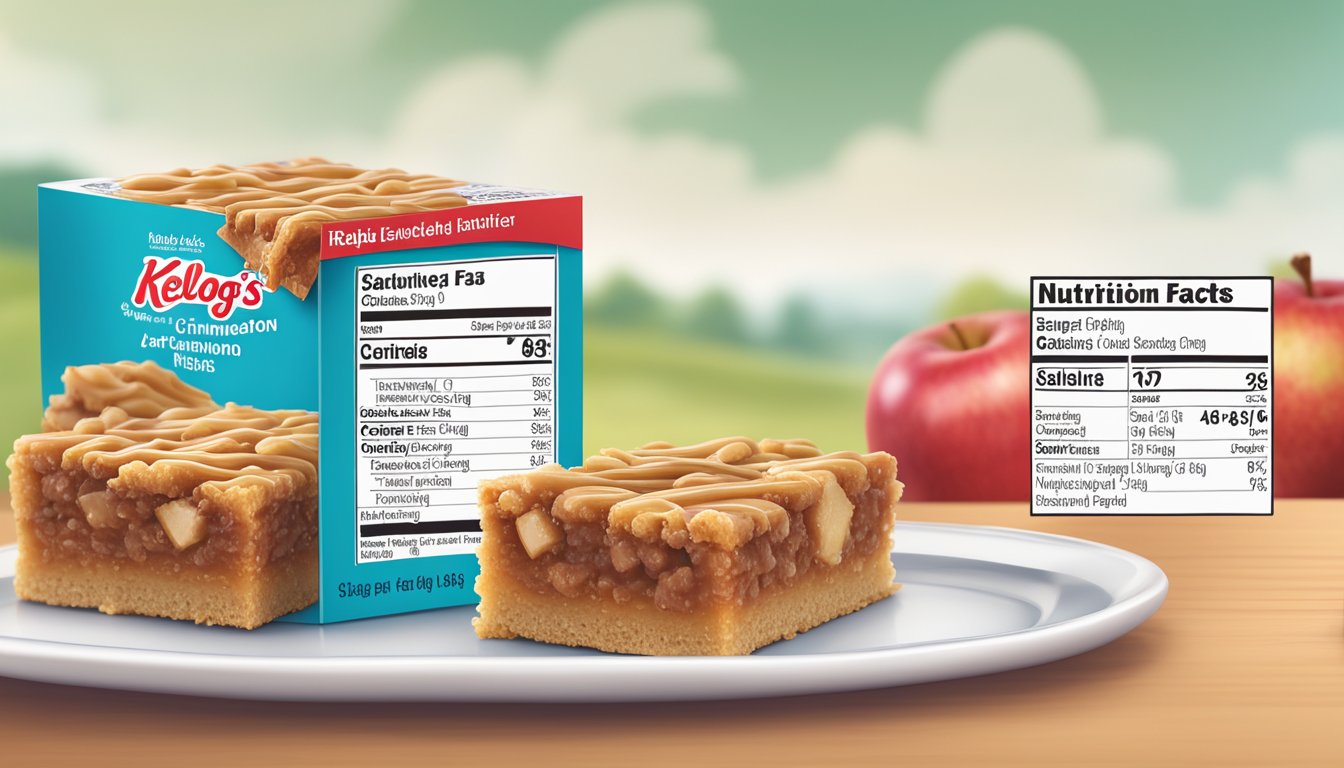 A close-up of Kellogg's apple cinnamon bars with a focus on the nutritional facts label