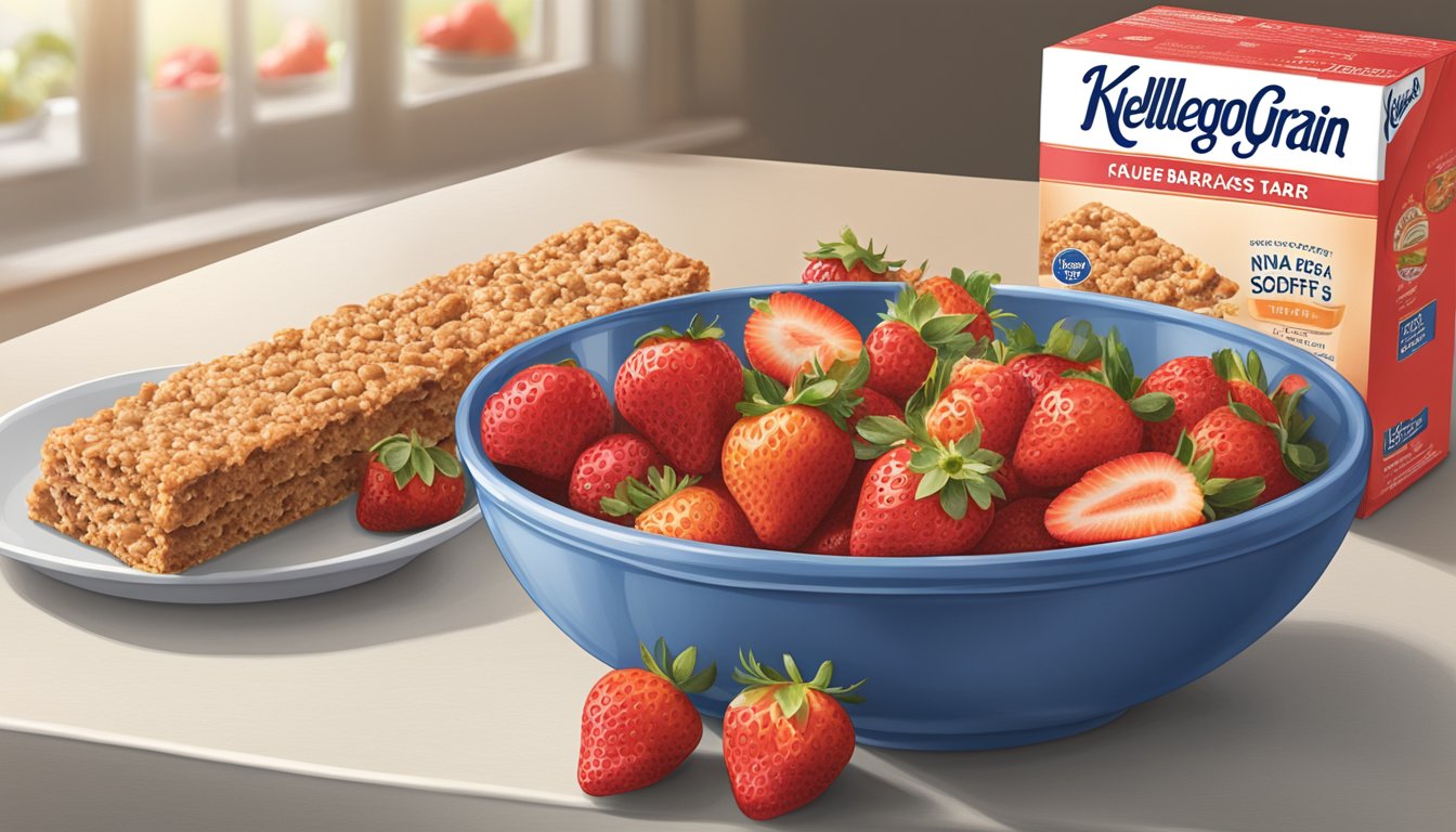 A bowl of fresh strawberries and a box of Kellogg's Nutri-Grain Soft Baked Breakfast Bars