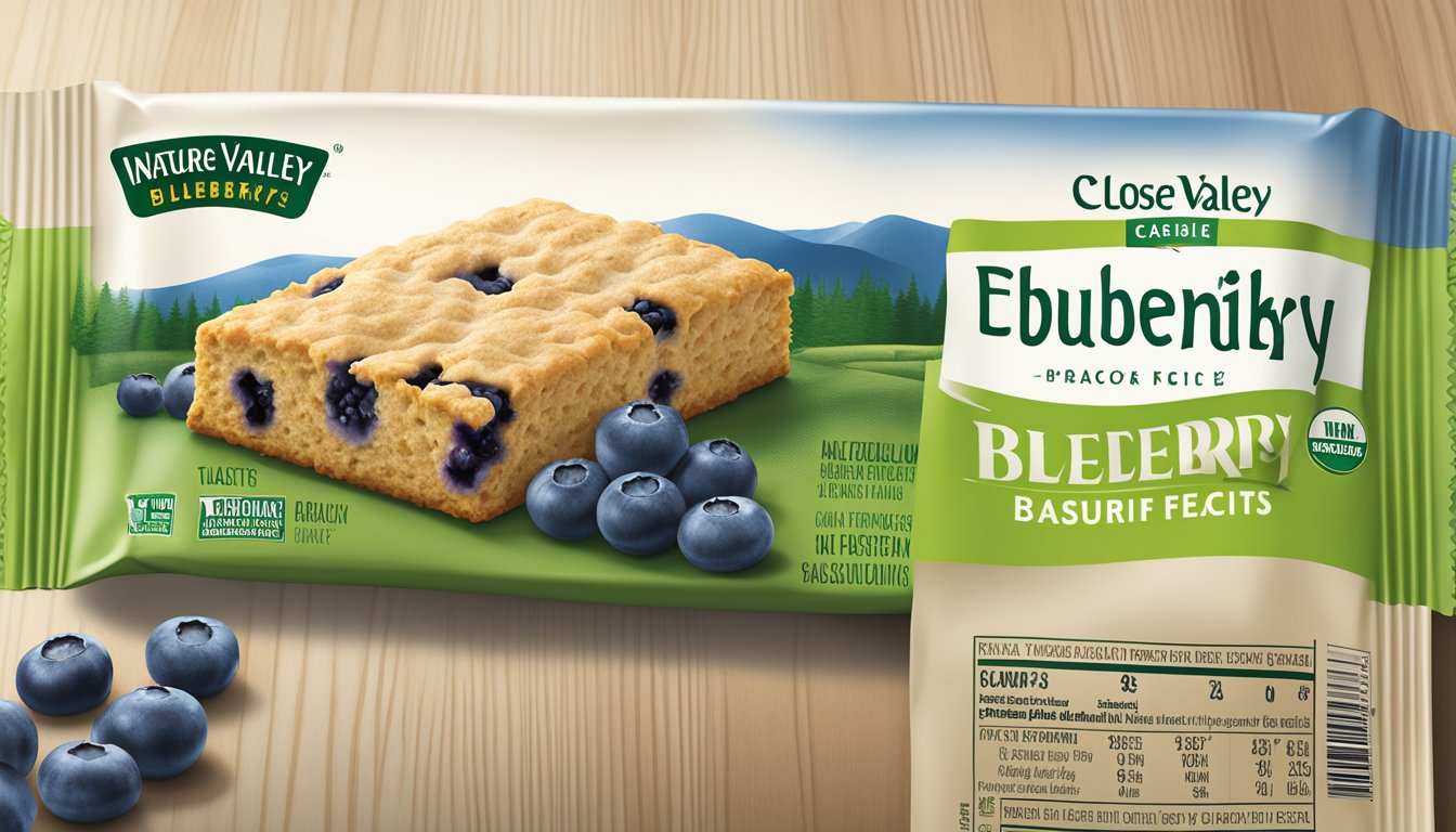 A close-up of a Nature Valley Blueberry Biscuit package with the nutritional facts displayed prominently on the back