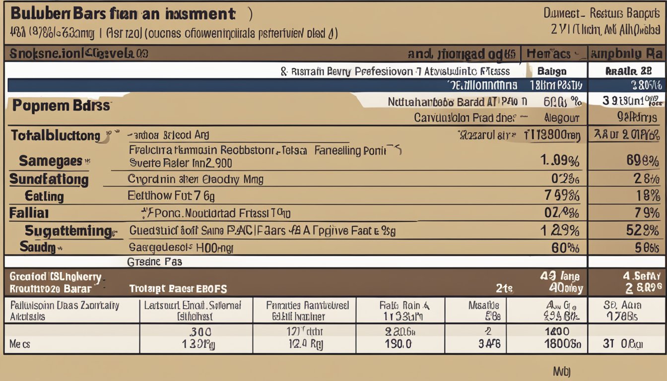 A table displaying nutritional information for fit and active blueberry bars next to similar products