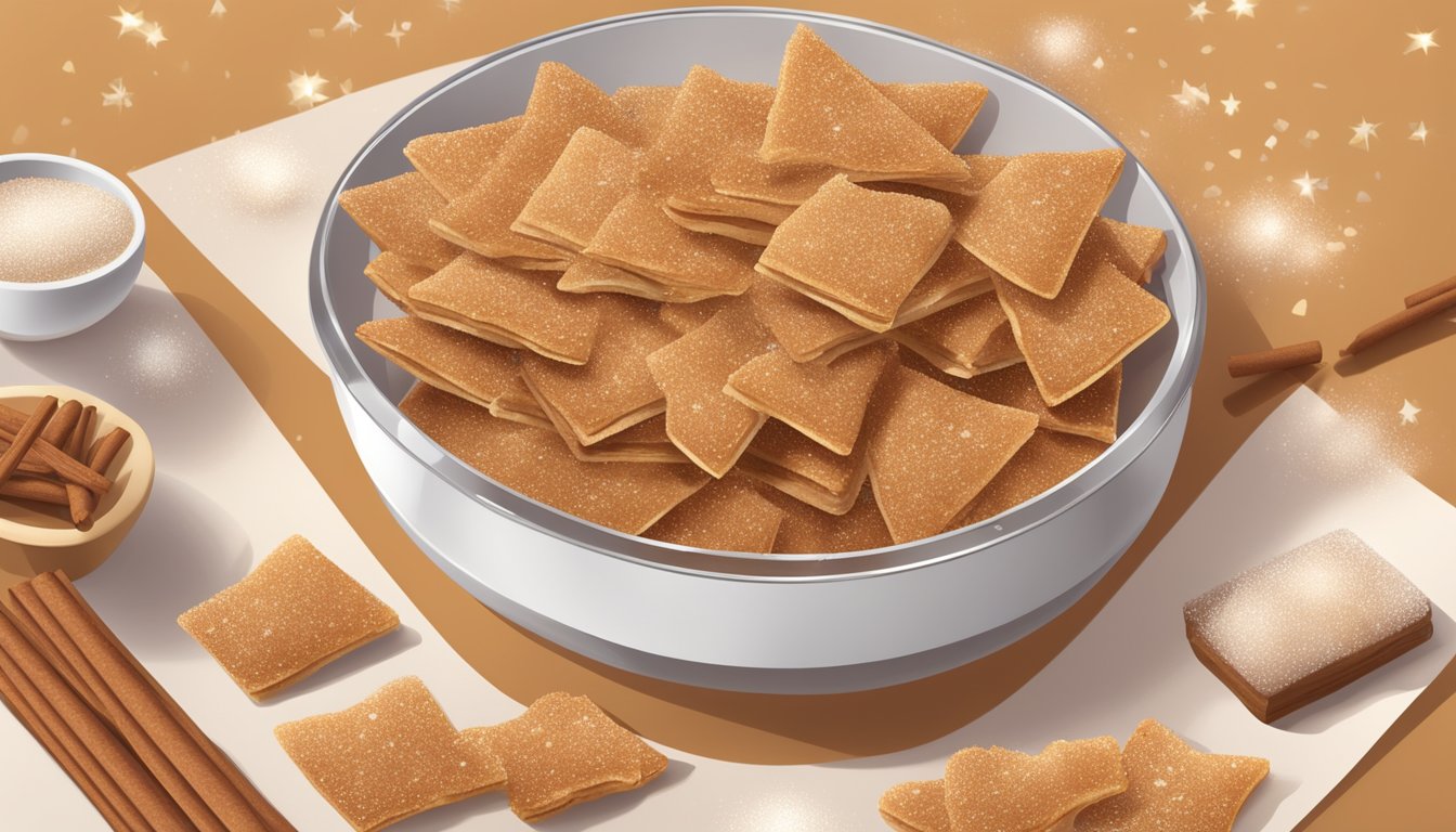 A table with a box of Special K Pastry Crisps in Brown Sugar Cinnamon flavor, surrounded by scattered cinnamon sticks and sugar crystals