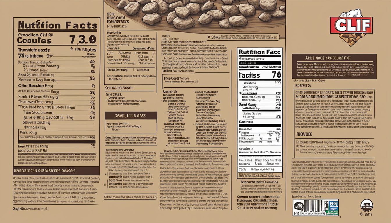 A Clif Bar Chocolate Chip package with nutritional facts displayed