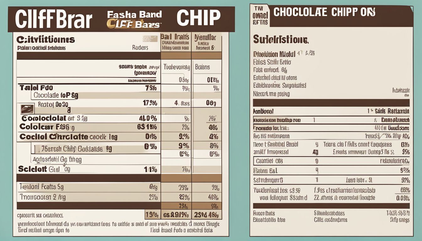 A table with two columns displaying the nutritional facts of Clif Bar Chocolate Chip and a blank space for comparison