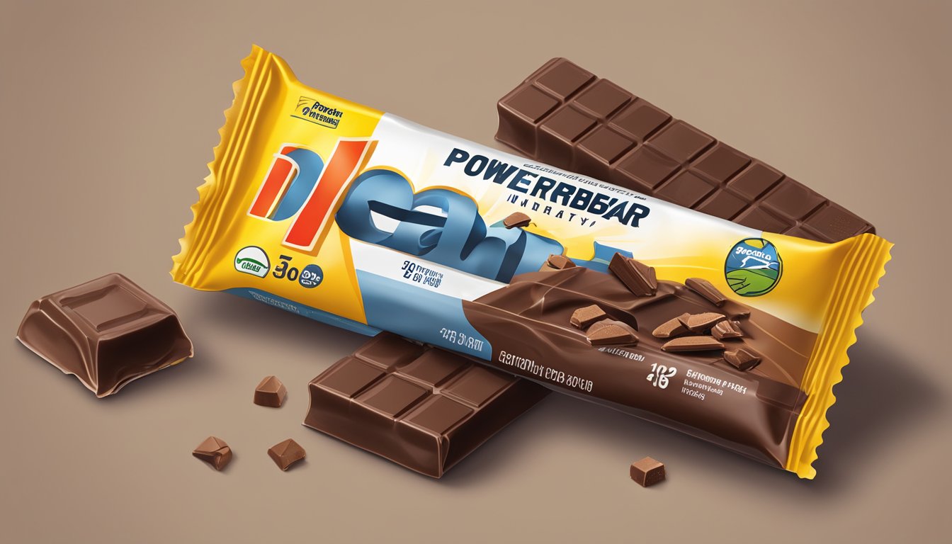 A PowerBar Performance Energy Bar with Chocolate nutritional facts being consumed