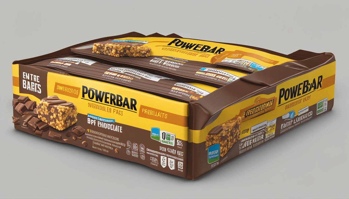 A PowerBar Performance Energy Bar with Chocolate flavor surrounded by nutritional facts and Label Insight branding