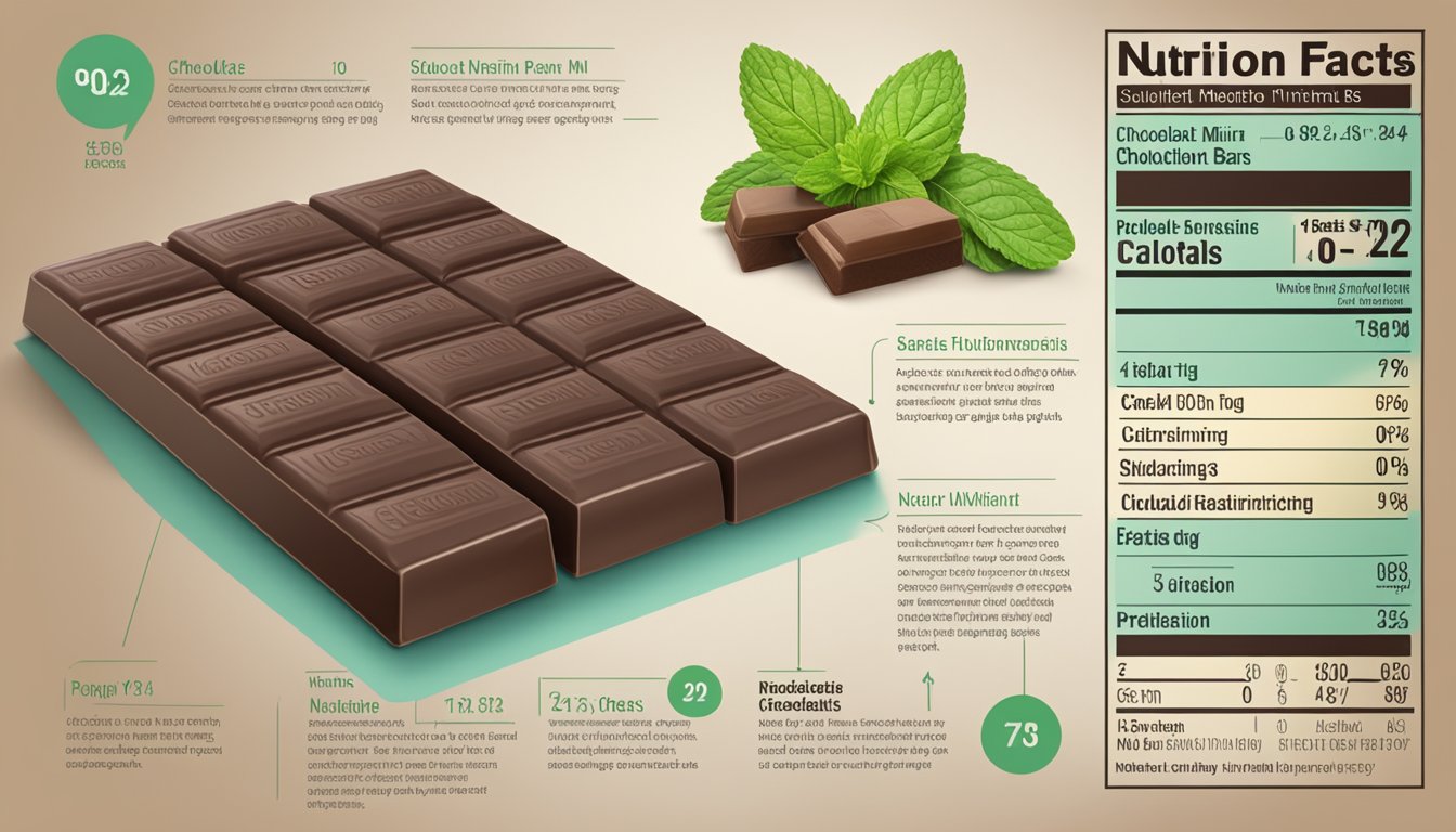 A neatly arranged display of chocolate mint nutrition bars with a prominent nutritional facts label