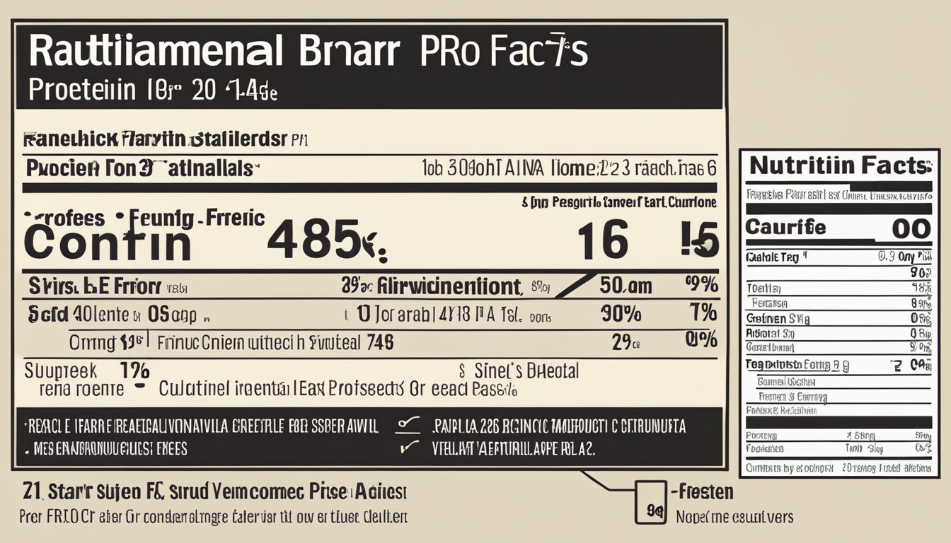 A Powercrunch Pro Protein Bar with French Vanilla Creme flavor surrounded by its nutritional facts label