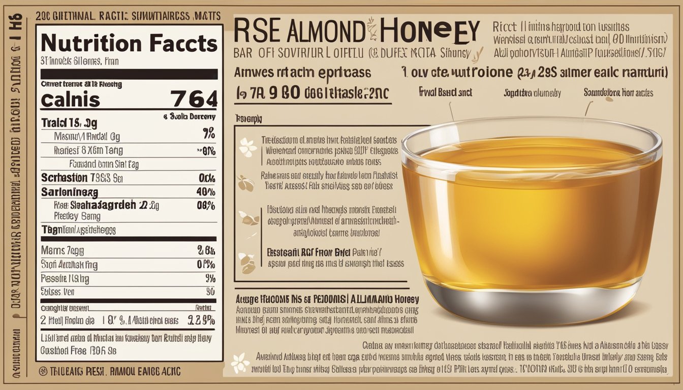 A bar of Rise Almond Honey is displayed with the nutritional facts visible