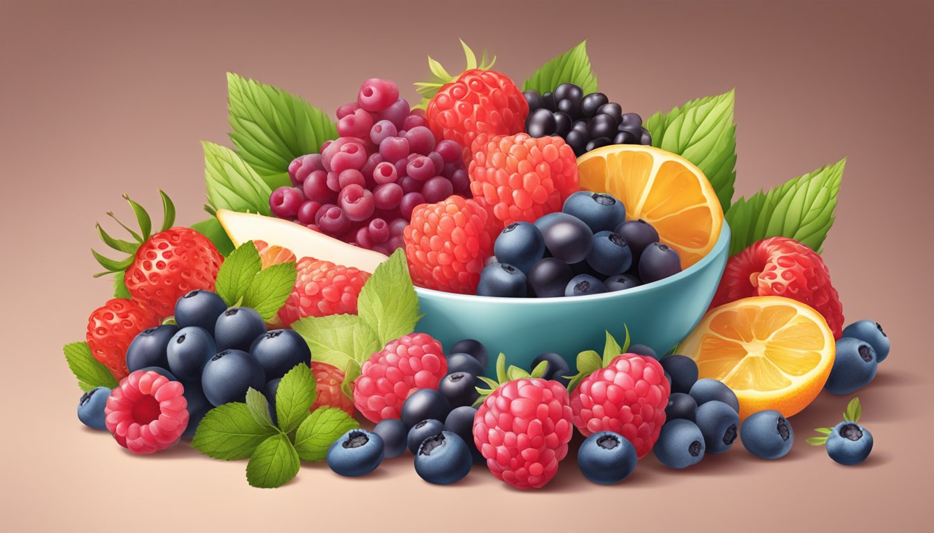 A colorful array of fresh berries and omega-rich ingredients, arranged in a balanced composition