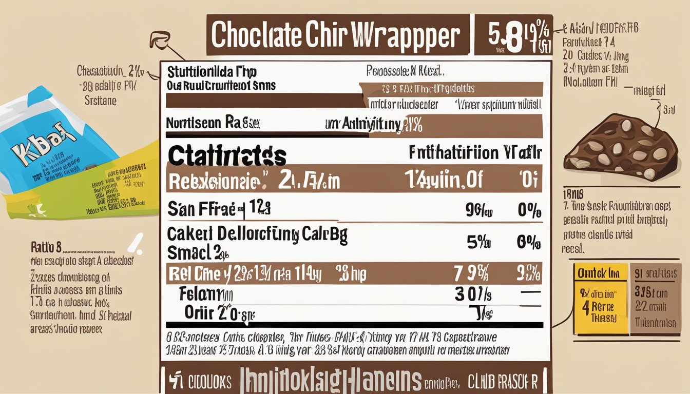 A child-friendly illustration of a chocolate chip RXBAR Kids wrapper with nutritional facts displayed prominently