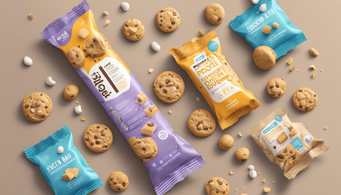 A ProBar Base Protein Bar Cookie Dough surrounded by scattered nutritional facts