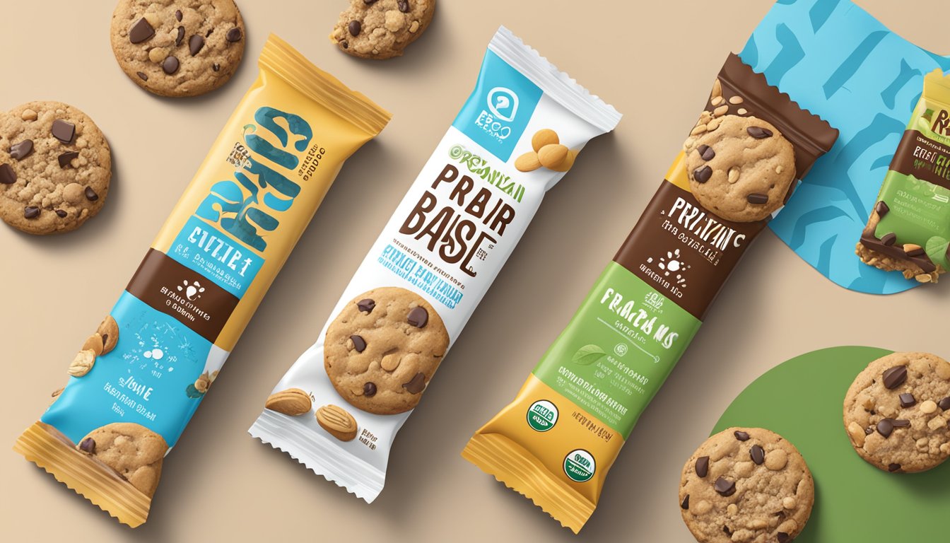 A ProBar Base Protein Bar Cookie Dough surrounded by images of organic ingredients and eco-friendly packaging