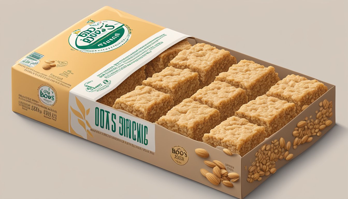 A close-up of a Bobo's Oat Bars Original package with the nutritional facts displayed prominently. The website's logo is visible in the background