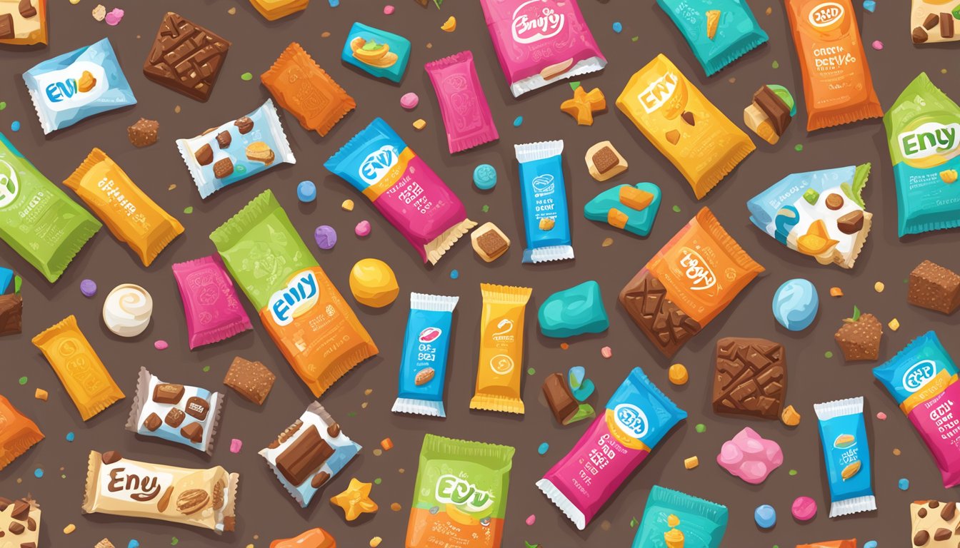 A colorful array of Enjoy Life Chewy Bars Cocoa Loco surrounded by various dietary symbols and icons