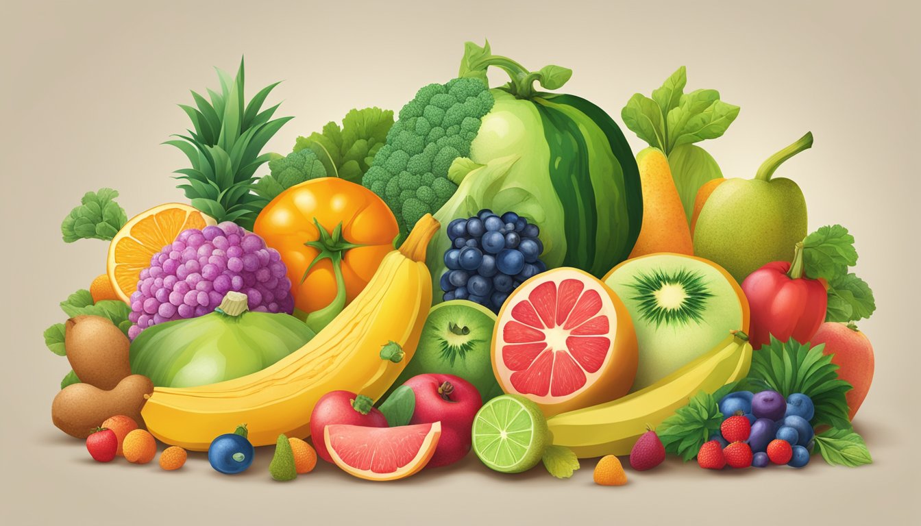 A colorful array of fruits, vegetables, and minerals arranged in a playful and engaging manner