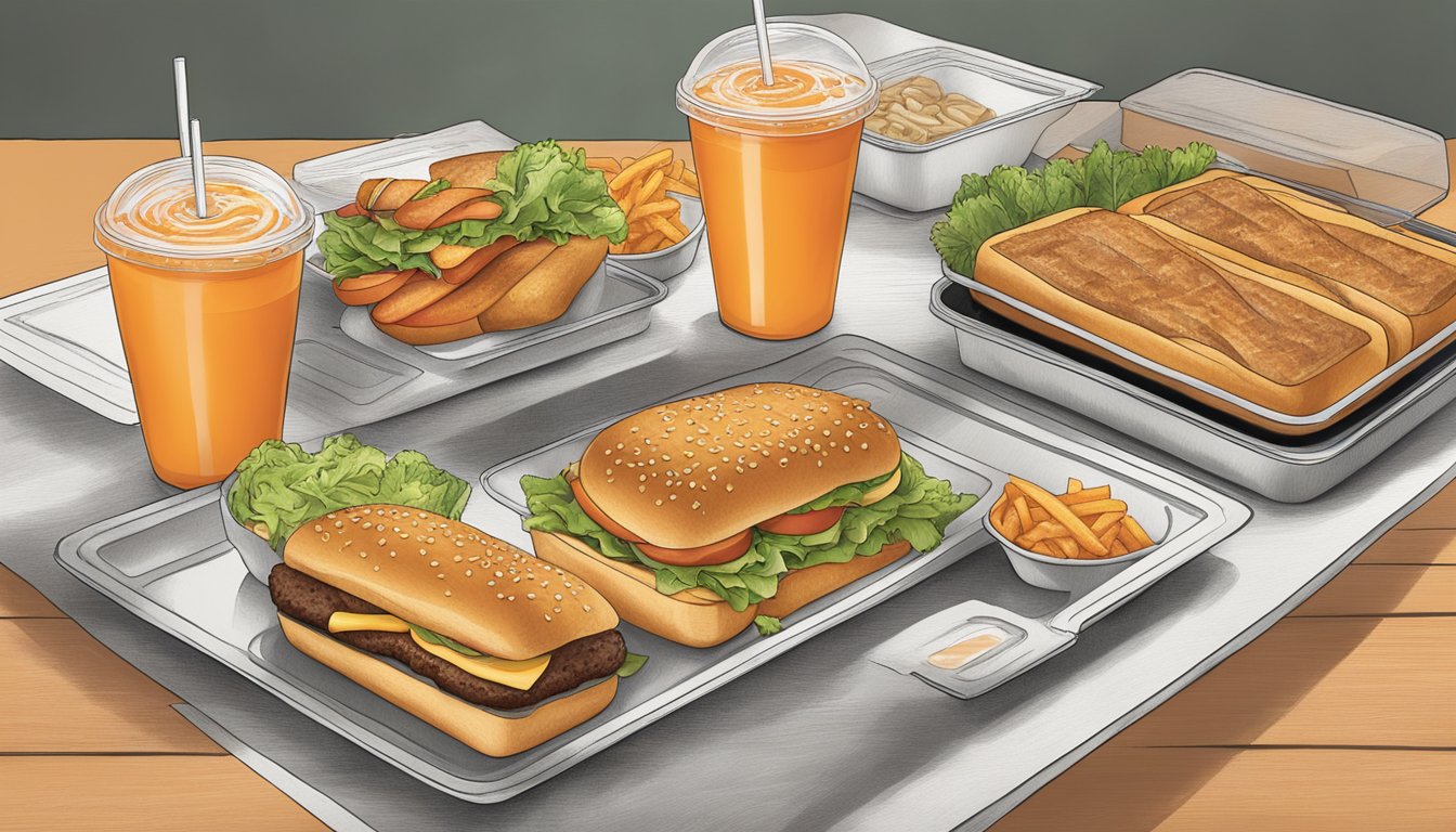 A table with two trays of food: one from Whataburger and one with healthier options