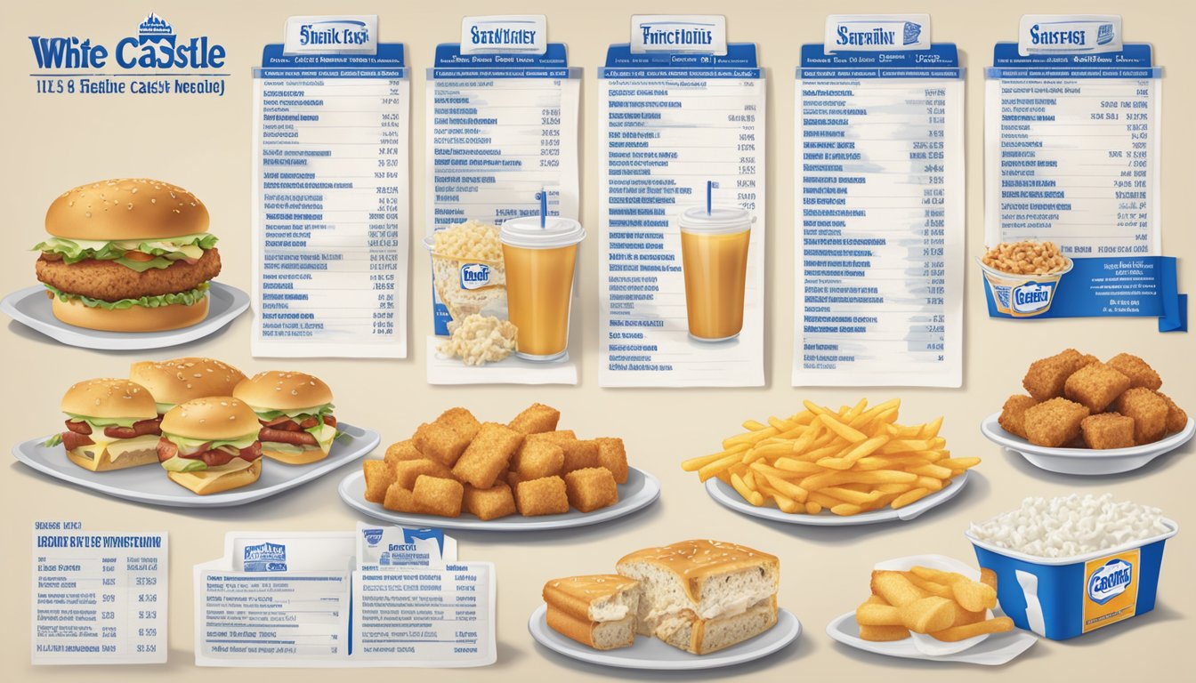 A table displaying various White Castle menu items with their corresponding nutritional information