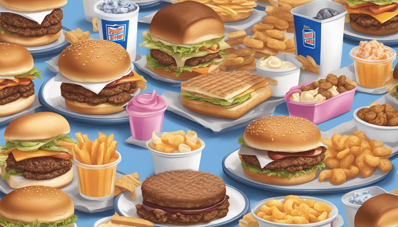 A table filled with greasy burgers, sugary desserts, and high-calorie sides at White Castle