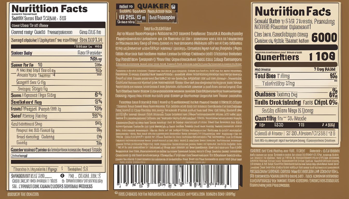 A close-up of a Quaker Chewy Dipps Peanut Butter bar with the nutritional facts displayed prominently on the packaging