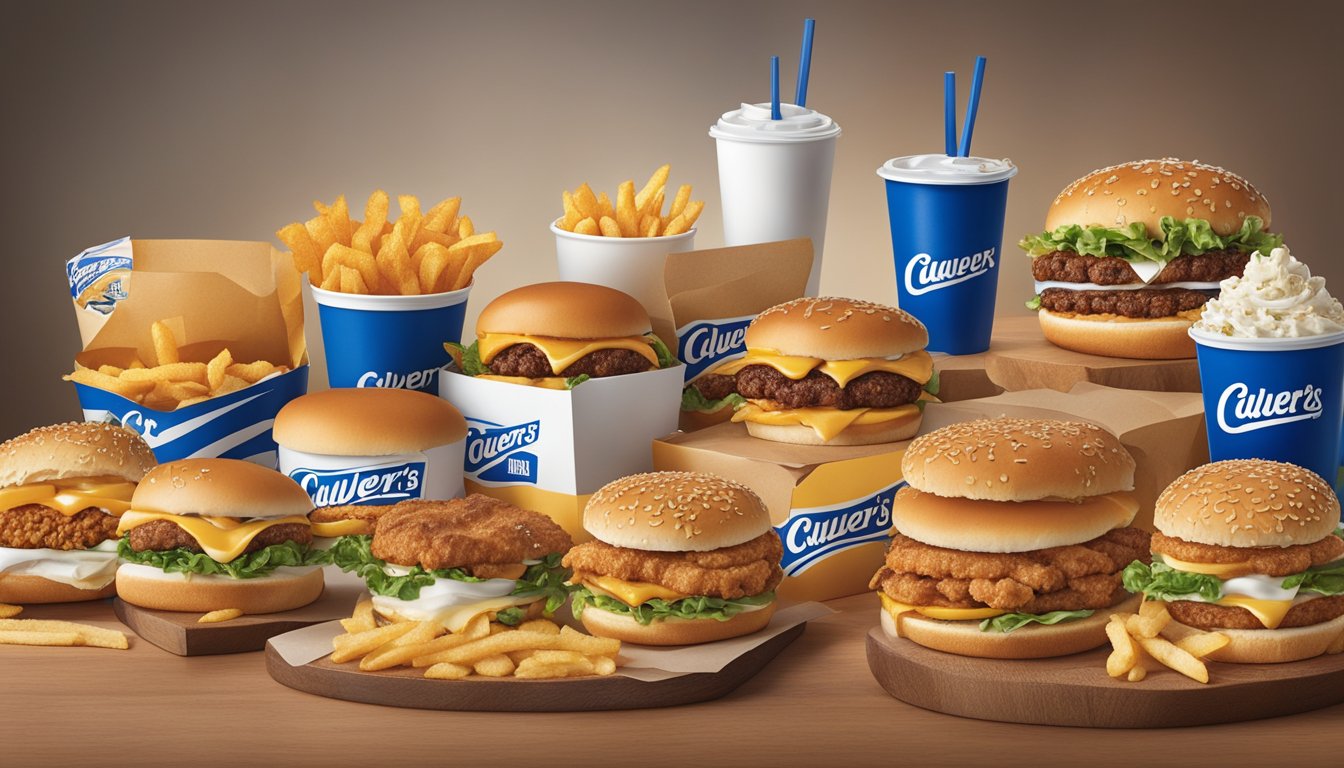 A spread of greasy, high-calorie fast food items from Culver's is compared to similar offerings from other chains