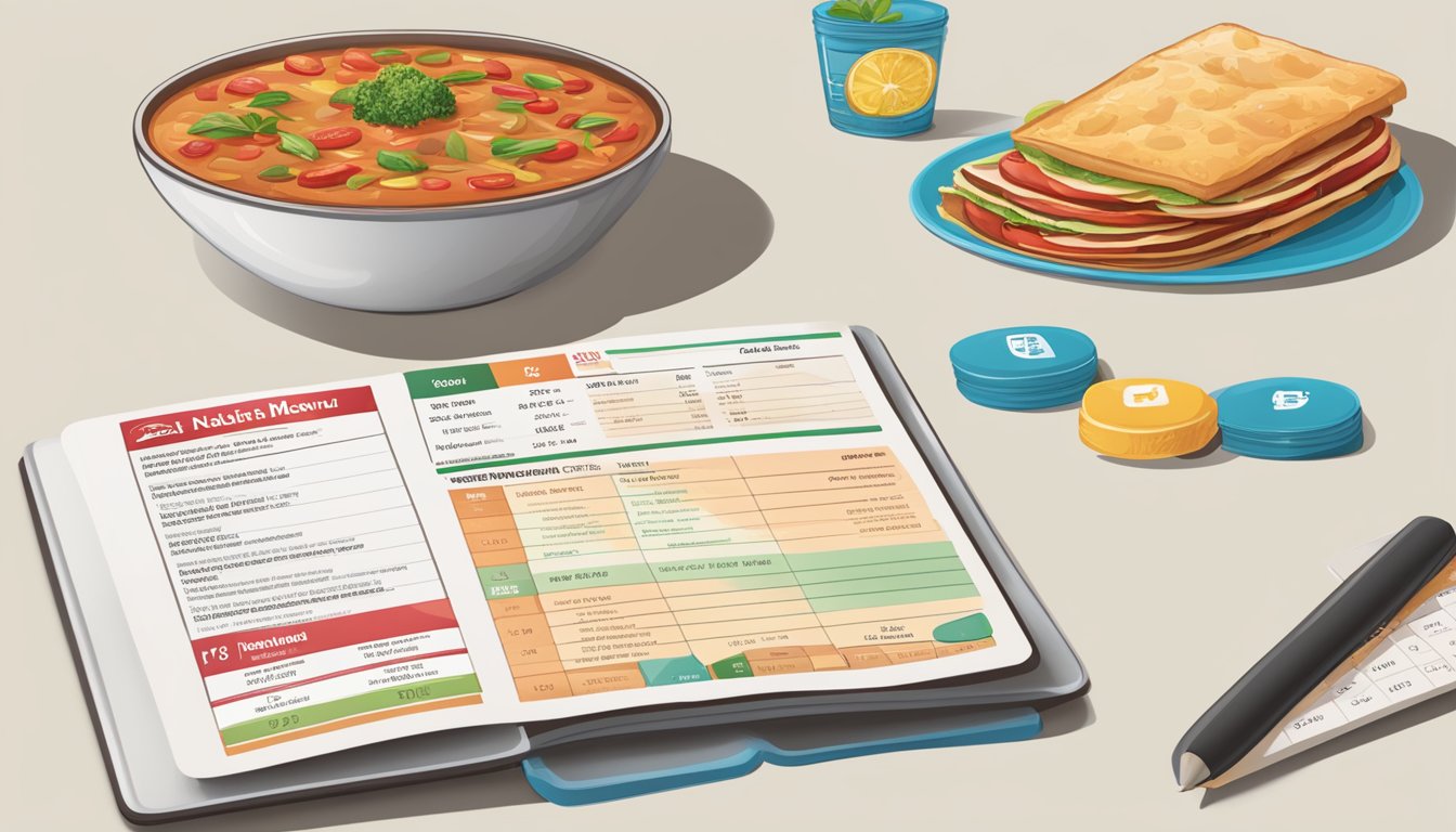 A table with a Red Robin menu, nutritional facts, and a calculator