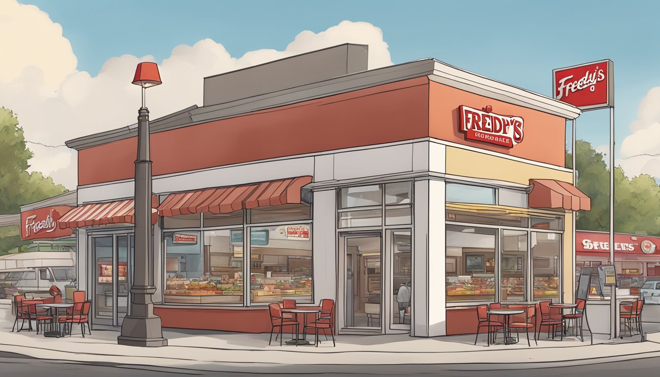 A bustling Freddy's Frozen Custard & Steakburgers surrounded by empty, unkempt fast food establishments