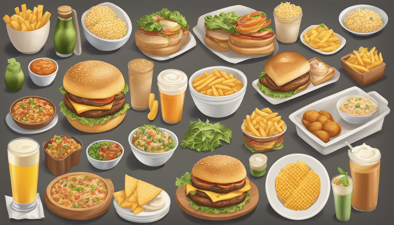 A spread of Farmer Boys menu items with high calorie and fat content