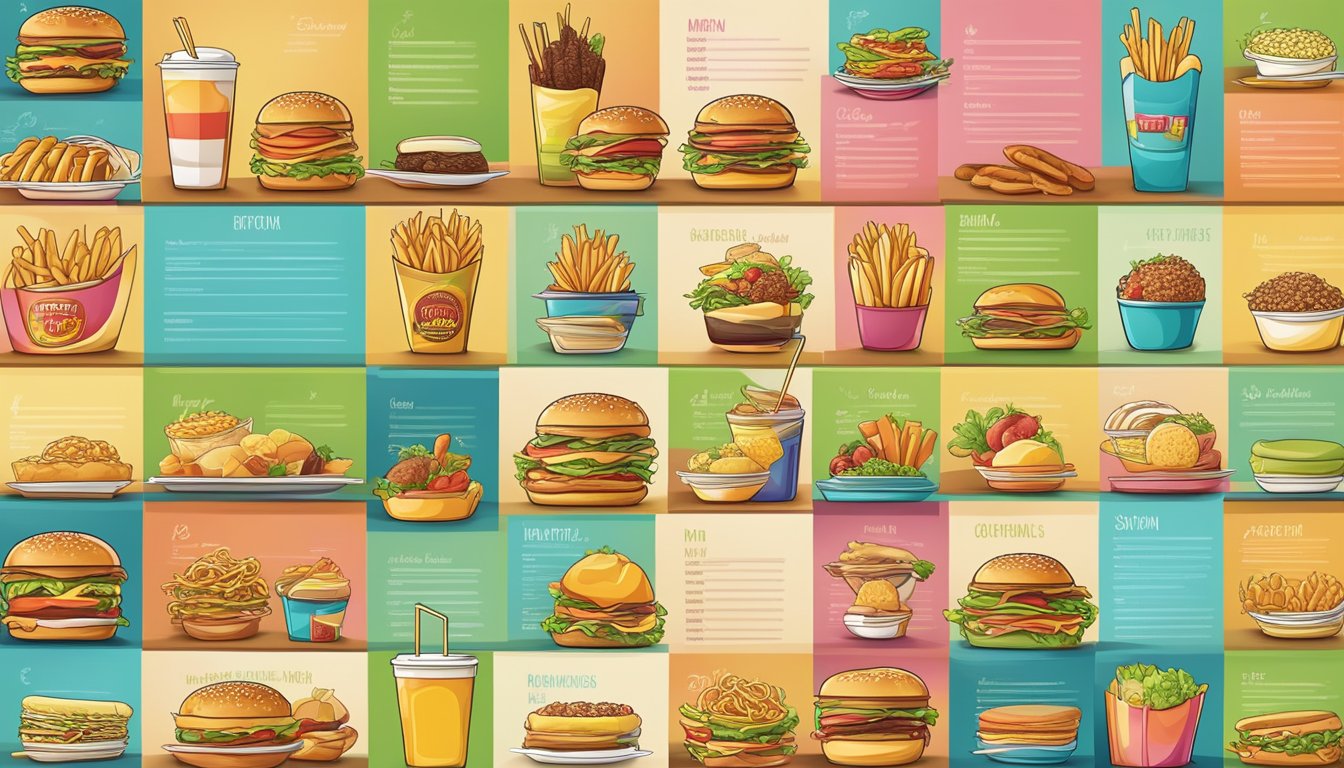 A colorful fast food menu with a variety of healthy options displayed in an organized and easily navigable layout