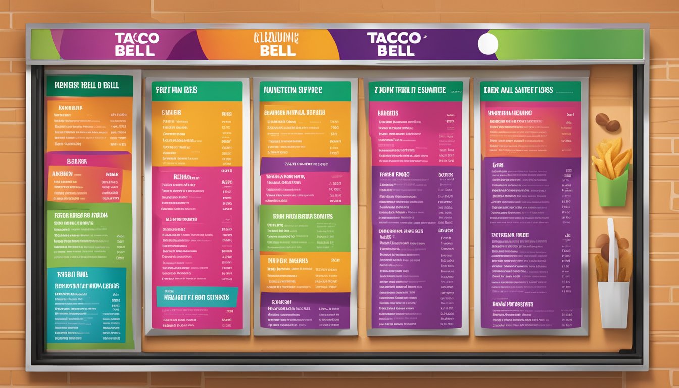 A colorful menu board displays various healthy options at Taco Bell