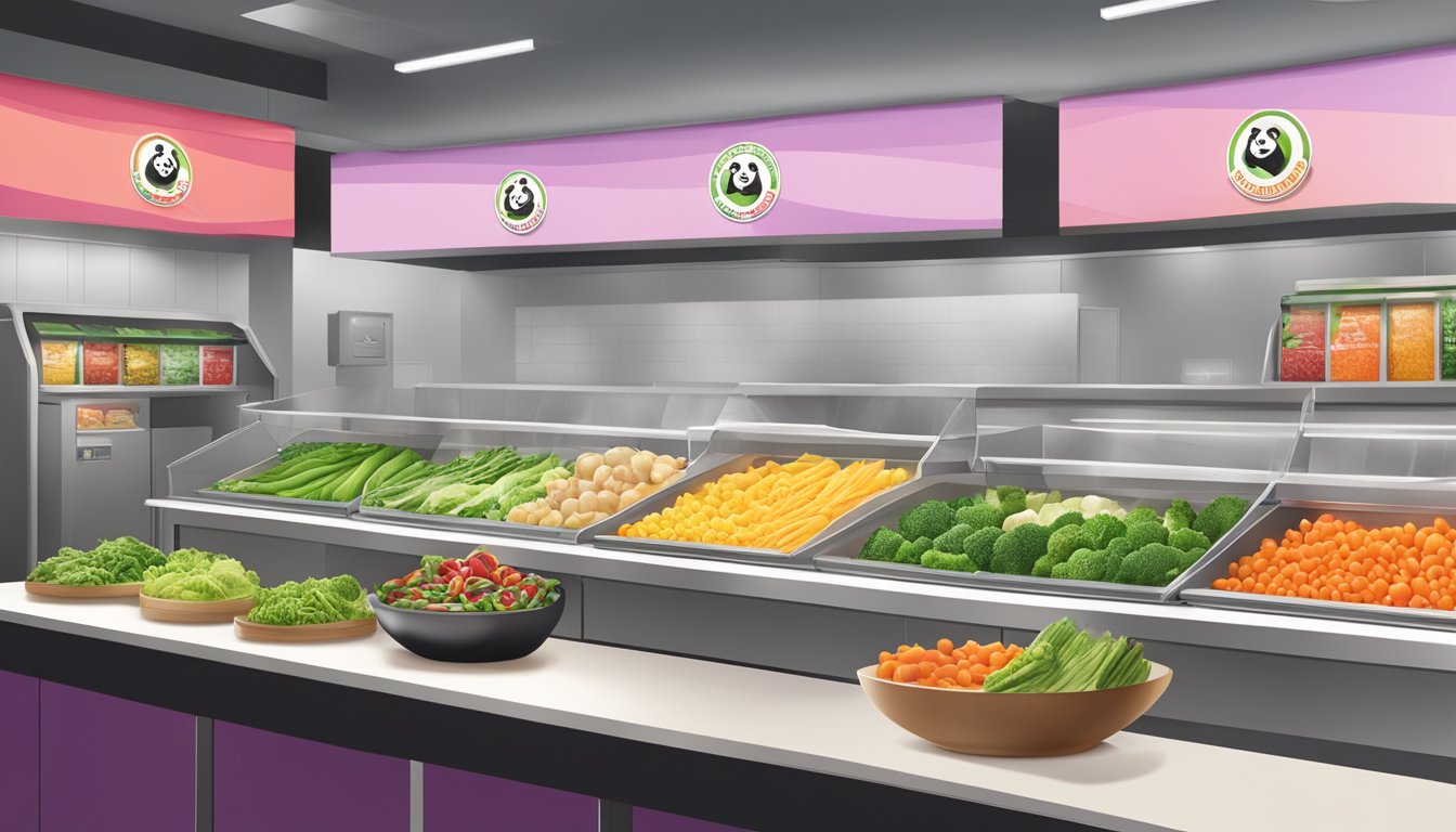 A colorful display of fresh vegetables and lean proteins at a Panda Express counter