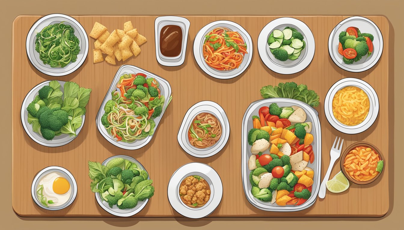 A colorful array of fresh vegetables and lean protein options spread out on a clean, modern menu board at Panda Express