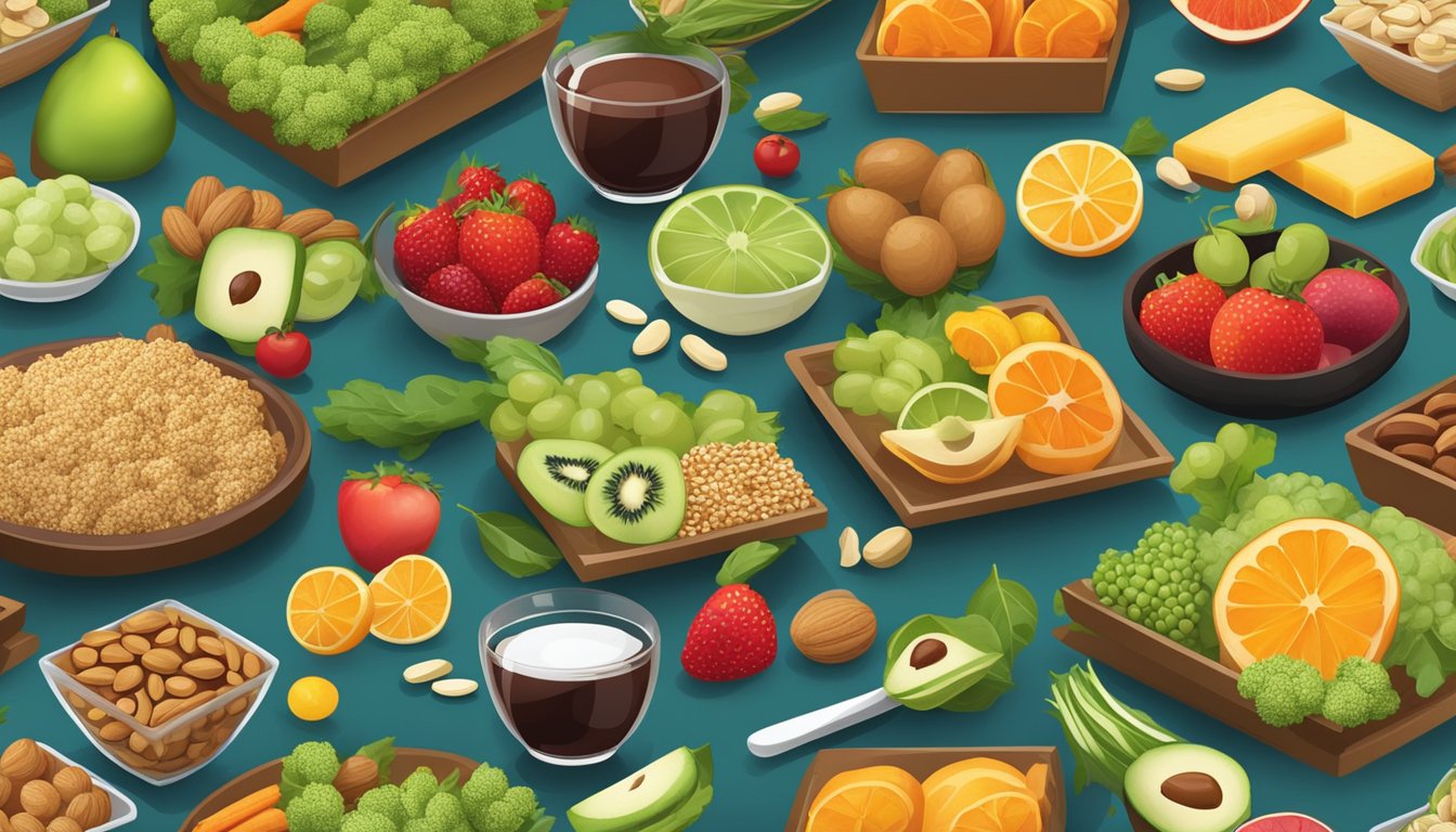 A table displays a variety of healthy snacks, including fruits, nuts, and veggie sticks, catering to different dietary needs