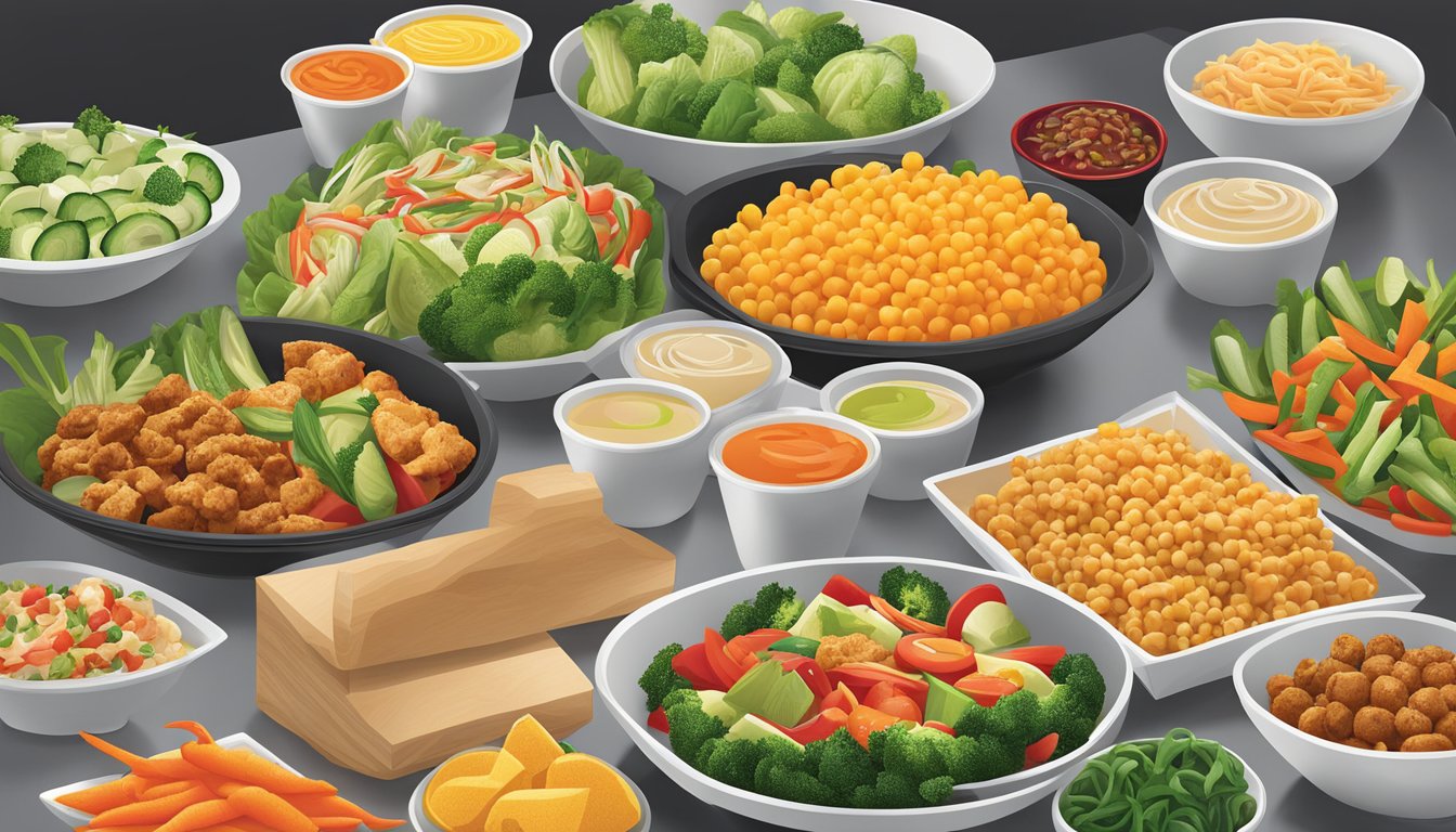 A colorful array of fresh vegetables and lean protein options are displayed in a vibrant and inviting setting at Panda Express, catering to special dietary needs