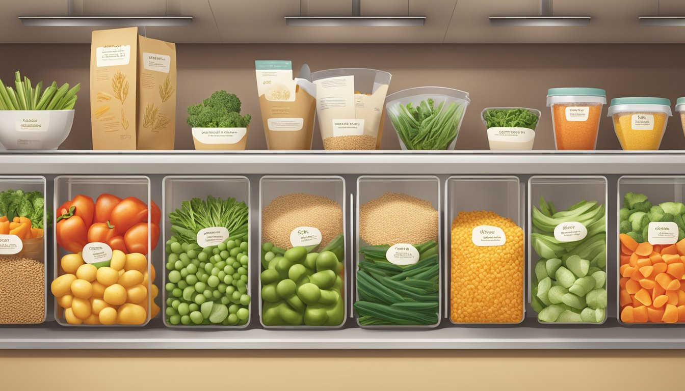 A colorful array of fresh vegetables and whole grains displayed on a clean, modern counter at Panera Bread