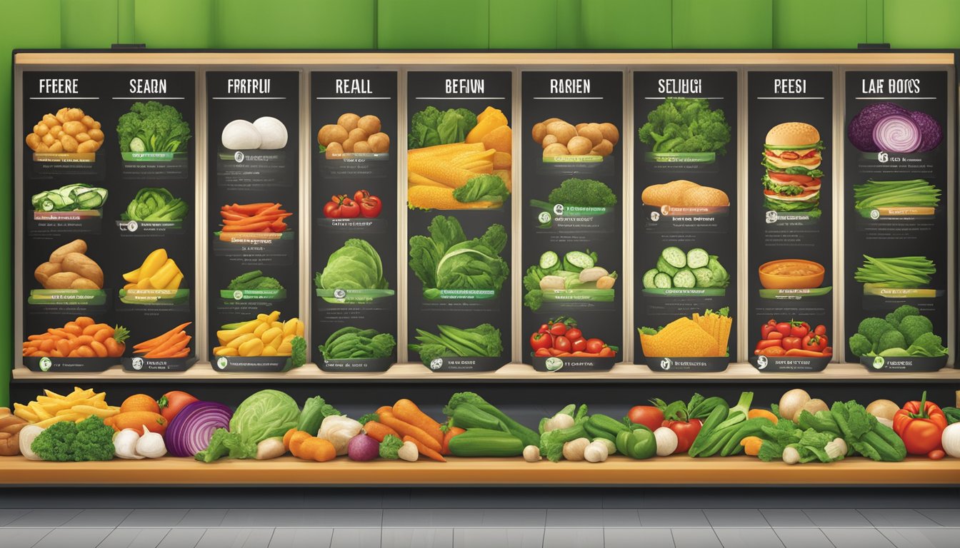 A colorful array of fresh vegetables and lean protein options displayed on Subway's menu board