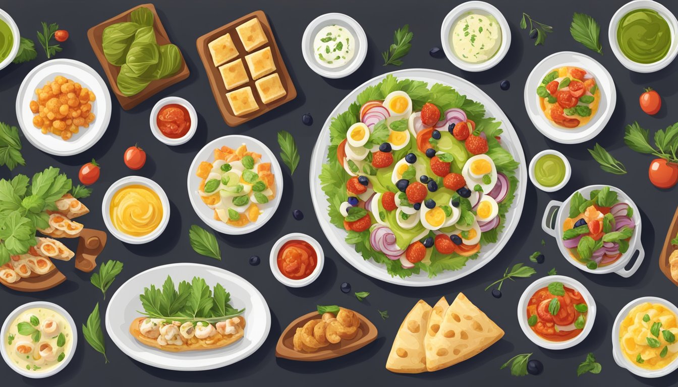 A table set with a variety of colorful and appetizing healthy appetizers and starters from Olive Garden