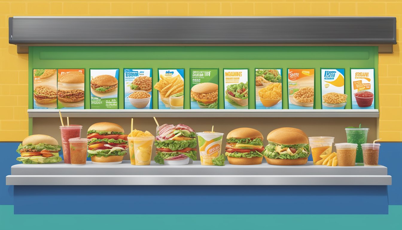 A colorful menu board displays a variety of healthy food options at Sonic, including salads, grilled chicken sandwiches, and fruit smoothies