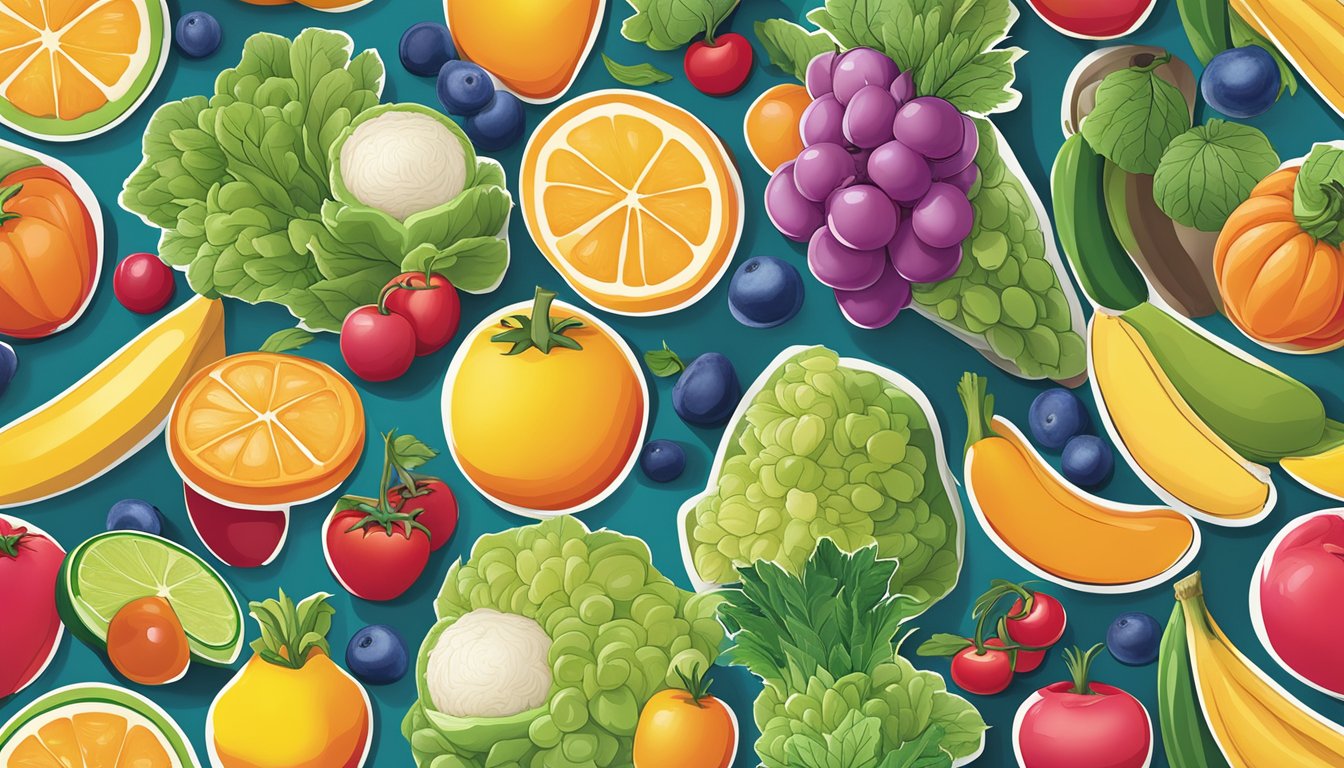 A colorful array of fresh fruits and vegetables arranged on a vibrant background, with a variety of healthy options from Sonic's menu displayed prominently