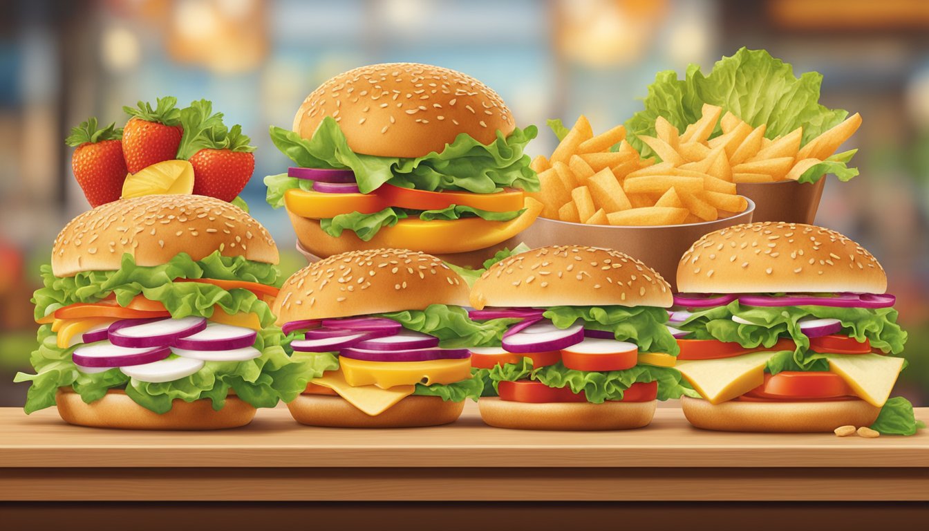 A colorful display of fresh salads, grilled chicken sandwiches, and fruit cups on Burger King's menu board