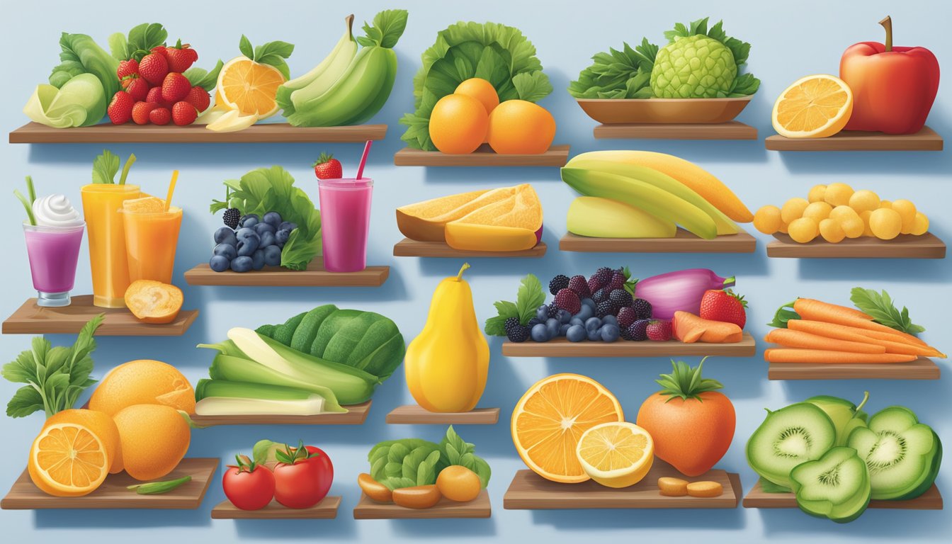 A colorful array of fresh fruits, vegetables, and lean proteins displayed on a clean, modern menu board at Dairy Queen