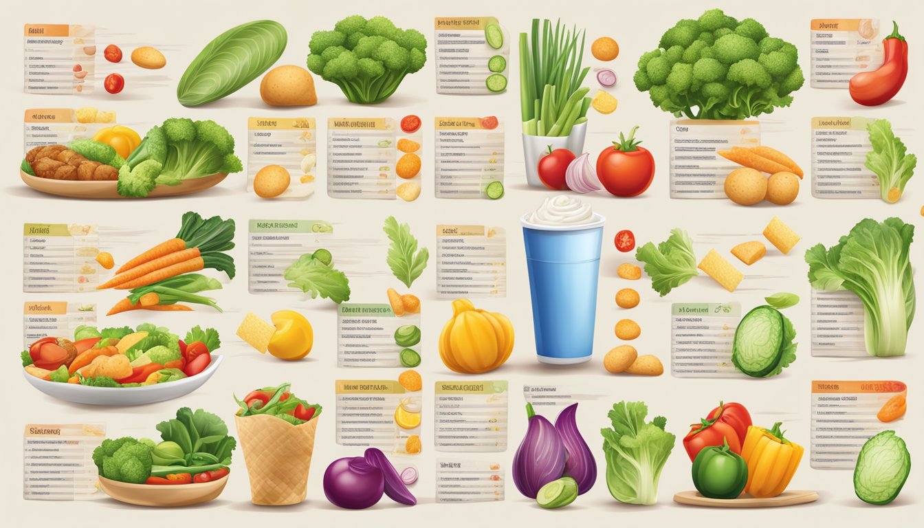 A colorful array of fresh vegetables and lean proteins displayed on a fast food menu board