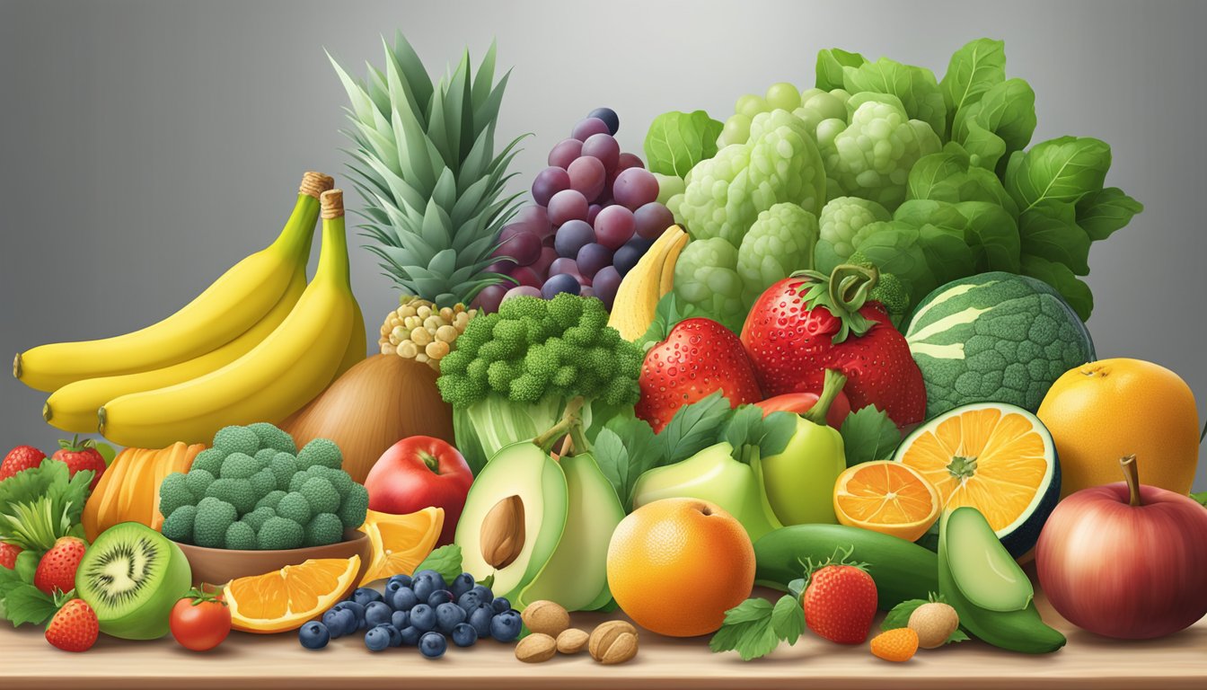 A colorful array of fresh fruits, vegetables, whole grains, and lean proteins arranged on a table